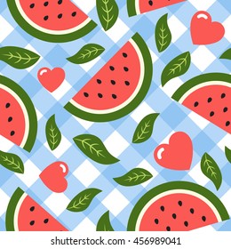 Watermelon with Leaf and Hearth Seamless Pattern Vector