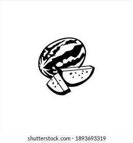 Watermelon with leaf line icon. Fresh, ripe, crop. Fruit concept. Vector illustration can be used for topics like food, ingredient, gardening