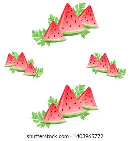 watermelon and leaves, watercolor drawing, pattern