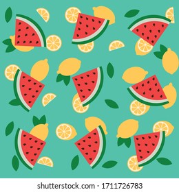 Watermelon and lemon citrus vector fun pattern