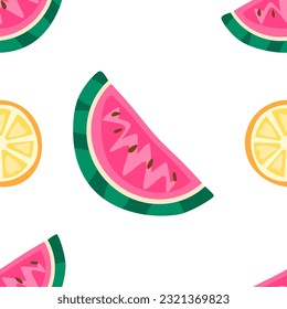 Watermelon and lemon seamless pattern. Refreshing summer wallpaper in vibrant colours.