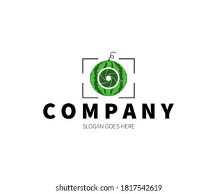 Watermelon Lens, Camera, Shutter, Photography Logo Concept. Vector Design Illustration. Symbol and Icon Vector Template.