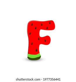 Watermelon letter F, 3d vector icon over white background