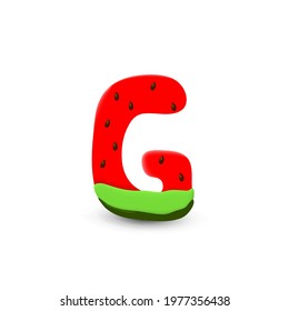 Watermelon letter G, 3d vector icon over white background