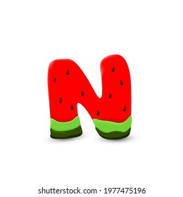 Watermelon letter N, 3d vector icon over white background