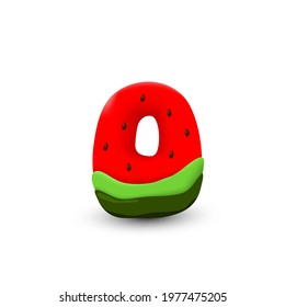 Watermelon letter O, 3d vector icon over white background