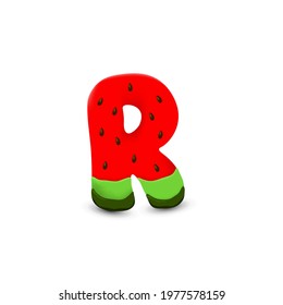 Watermelon letter R, 3d vector icon over white background