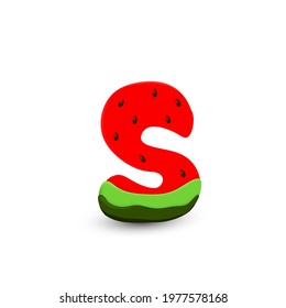 Watermelon letter S, 3d vector icon over white background