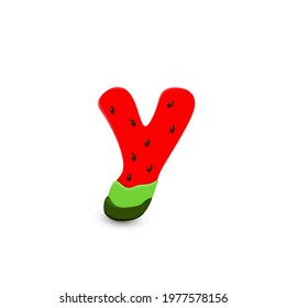 Watermelon letter Y, 3d vector icon over white background