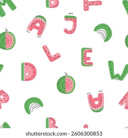 watermelon letters vector seamless pattern
