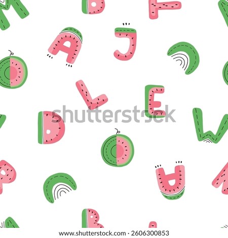 watermelon letters vector seamless pattern
