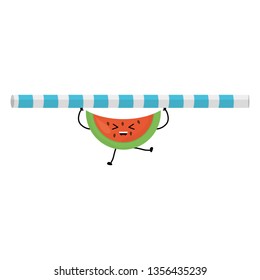 watermelon lifting straw kawaii character
