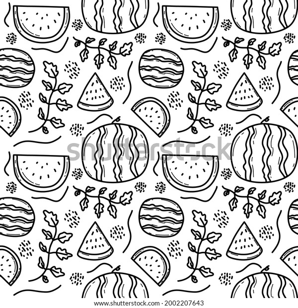 Watermelon Line Black White Doddle Seamless Stock Vector (Royalty Free ...