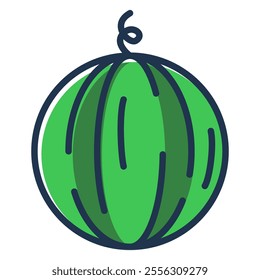 Watermelon line icon vector isolated. Symbol of a juicy ripe fruit. Delicious food, fresh dessert. Green peel.