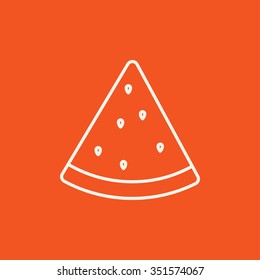 Watermelon line icon for web, mobile and infographics. Vector white icon isolated on red background.