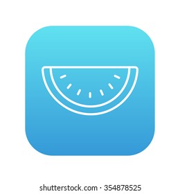 Watermelon Online Icon für Web, Mobile und Infografiken. Vektorweißes Symbol auf dem blauen Farbverlauf-Quadrat mit abgerundeten Ecken einzeln auf weißem Hintergrund.