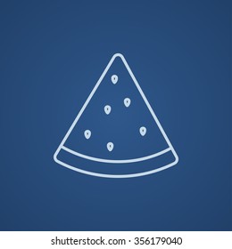 Icono de línea de sandía para web, móvil e infografía. Icono azul claro del vector aislado en fondo azul.