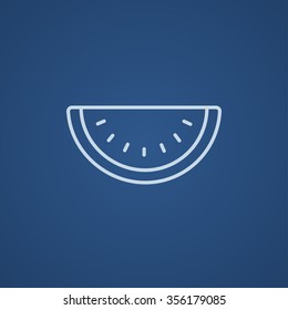 Watermelon line icon for web, mobile and infographics. Vector light blue icon isolated on blue background.