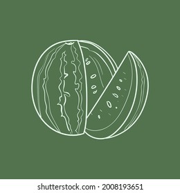 Ilustración vectorial de la línea de sandía. Icono de Comida detallada para concepto móvil, impresión, menú y aplicaciones web. Para restaurante, bar, vegano, comida saludable y orgánica, mercado, mercado de agricultores.