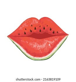 watermelon lips, abstract watermelon, lip seeds, watermelon lipstick, summer fashion, watercolor kiss