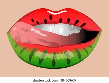 Watermelon lips makeup