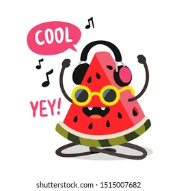 watermelon listening to music with headphones