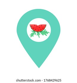 Watermelon location map pin pointer icon. Element of map point for mobile concept and web apps. Icon for website design and app development. Premium watermelon shop, fruit store icon sign.