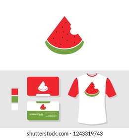 Watermelon logo design with business card and t shirt mockup