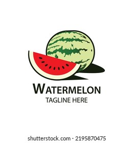 Watermelon Logo Design Template With Watermelon Slice. Fruits and berries, watermelon, and a slice or piece of watermelon.Organic food, vegetarian, healthy eating, agriculture, and farming.