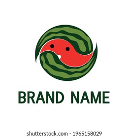 Watermelon logo with a monster head shape for harmony and good luck in your company.