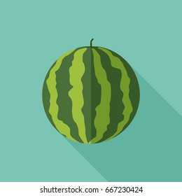 Watermelon with long shadow in flat style.