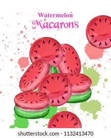 Watermelon macaroons dessert Vector. Fresh and colorful sweet design handmade illustration