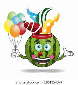 The Watermelon mascot character becomes a clown. vector illustration