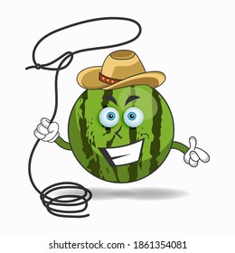 The Watermelon mascot character becomes a cowboy. vector illustration