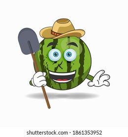 The Watermelon mascot character becomes a farmer. vector illustration