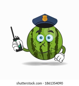 The Watermelon mascot character becomes a policeman. vector illustration
