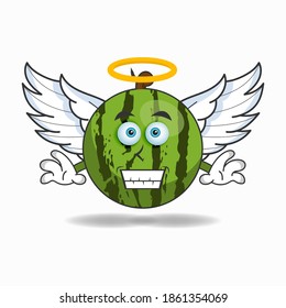 Watermelon mascot character dressed like an angel. vector illustration