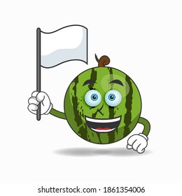 Watermelon mascot character holding a white flag. vector illustration
