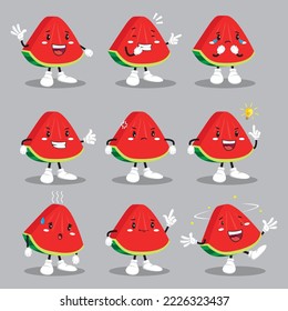 Watermelon Mascot with Different Emotions set in Cartoon Style Vector. Funny Character. Figure Ilustration. Character Emoji. Cartoon Emoticon.