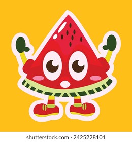 sandía mascota etiqueta engomada vector ilustrasi