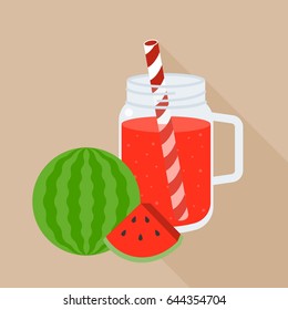 watermelon in mason jar with ripe slice of watermelon, flat design vector