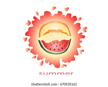 Watermelon and melon. Emblem of fruits. Vector illustration.
