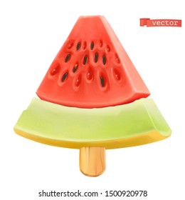 Watermelon and melon, two flavors. 3d realistic vector icon
