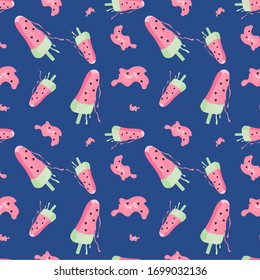 Watermelon melting ice cream. Vector seamless pattern.