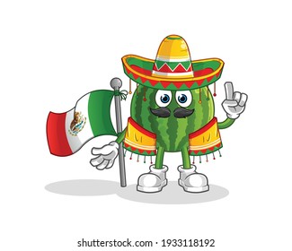 watermelon Mexican with traditional cloth and flag character. cartoon mascot vector