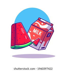 Watermelon and Milk Box Vector Cartoon Illustration. World Milk Day Icon Concept White Isolated. Flat Cartoon Style Suitable for Web Landing Page, Banner, Sticker, and Background