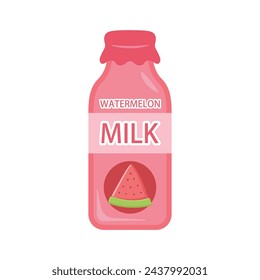 Watermelon milk in glass bottle vector illustration on white background. Watermelon milk is a delicious drink.
