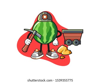Watermelon miner cartoon. Mascot Character vector.