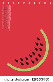 Watermelon minimalistic banner design. Fruit poster abstract background concept with flat style watermelon slice. Summer vector flyer.