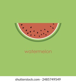 Watermelon minimalistic poster. Watermelon slice on green background. Vector illustration